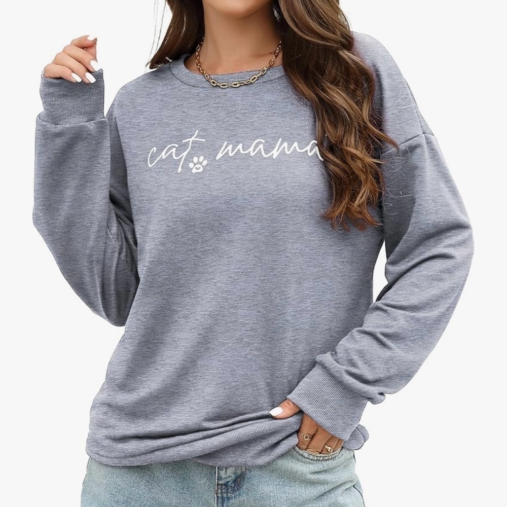 JOYJOY “Cat Mama” Gray Large Cat Lovers Sweatshirt Summer Casual BNWT